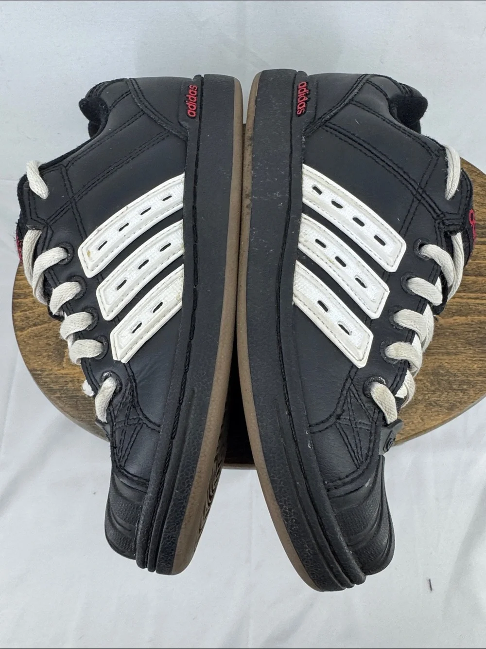 adidas Youth Boys Superstar II Skate Black Leather Sneakers w/ Red Branding, 4.5